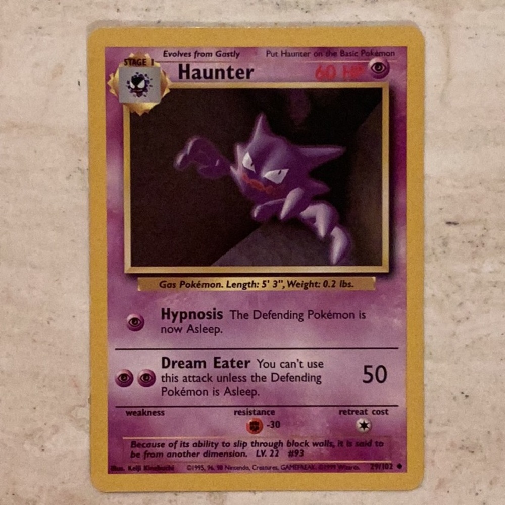 1999 Haunter 29/102 Base Set Pokemon Card #29 TCG WOTC